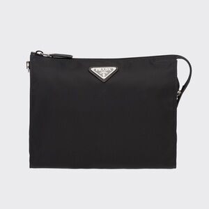 Prada Black Nylon and Saffiano leather necessaire tech pouch toiletry bag 2NE789